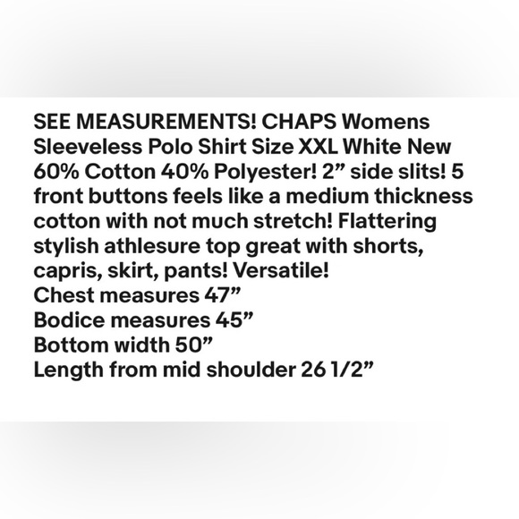 CHAPS Womens Sleeveless Polo Shirt Size XXL White New - Picture 7 of 7